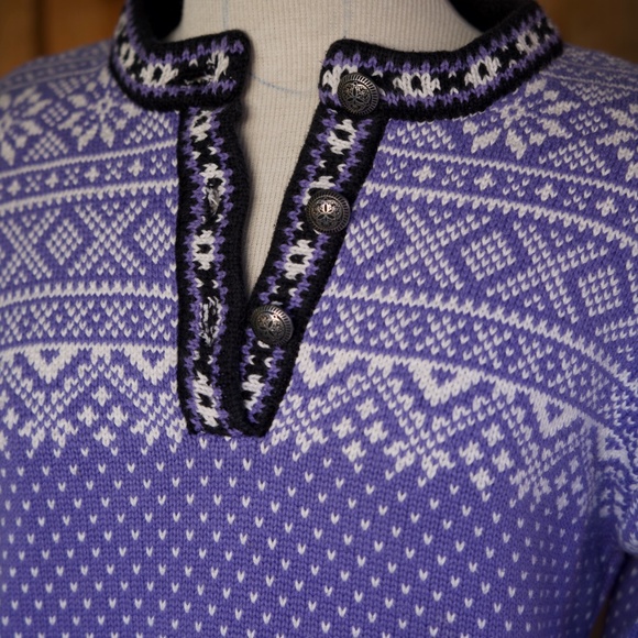 Vintage L.L. Bean 100% Cotton Purple Knitted Fair Isle Nordic Sweater Woman's M - Picture 11 of 15